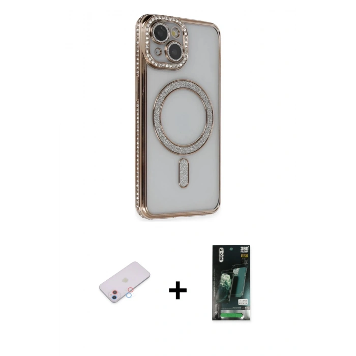 MARSİLYAN™- iPhone 13 Kılıf Zirve Doku Prime - Şeffaf 360 Full Body Arka Koruyucu + Renkli Kamera Lens Koruma Cam - PE