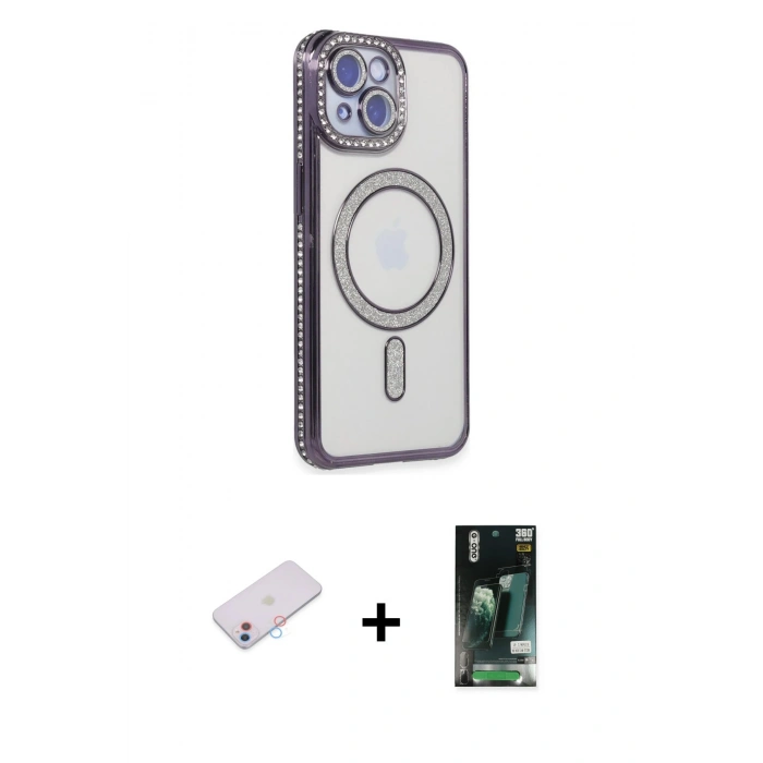MARSİLYAN™- iPhone 13 Kılıf Zirve Doku Prime - Şeffaf 360 Full Body Arka Koruyucu + Renkli Kamera Lens Koruma Cam - PE