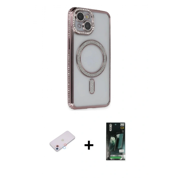 MARSİLYAN™- iPhone 13 Kılıf Zirve Doku Prime - Şeffaf 360 Full Body Arka Koruyucu + Renkli Kamera Lens Koruma Cam - PE