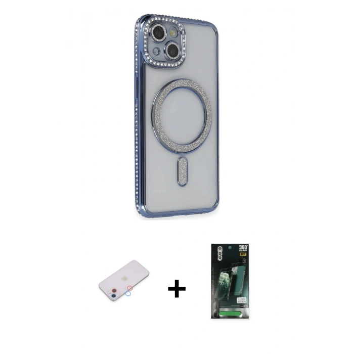 MARSİLYAN™- iPhone 13 Kılıf Zirve Doku Prime - Şeffaf 360 Full Body Arka Koruyucu + Renkli Kamera Lens Koruma Cam - PE