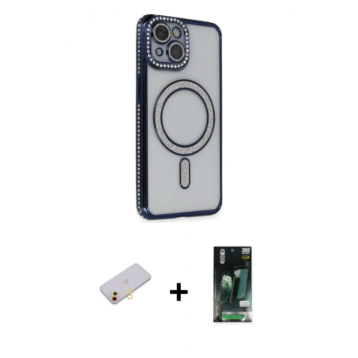 MARSİLYAN™- iPhone 13 Kılıf Zirve Doku Prime - Şeffaf 360 Full Body Arka Koruyucu + Renkli Kamera Lens Koruma Cam - SI