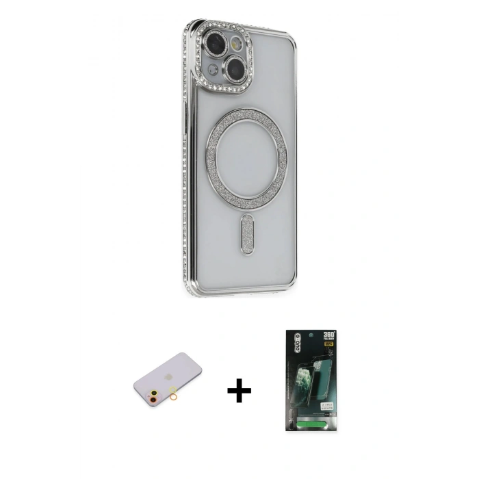 MARSİLYAN™- iPhone 13 Kılıf Zirve Doku Prime - Şeffaf 360 Full Body Arka Koruyucu + Renkli Kamera Lens Koruma Cam - SI