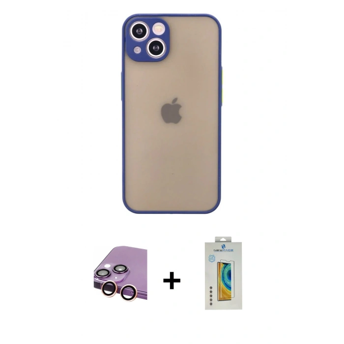 MARSİLYAN™- iPhone 13 Mini Kılıf Ahenk Çizgi Serisi - Siyah Polymer Nano Ekran Koruyucu + Raze Metal Kamera Lens - PE