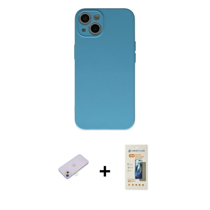 MARSİLYAN™- iPhone 13 Mini Kılıf Ahenk Serisi - Siyah 6D Mat Seramik Hayalet Nano Ekran Koruyucu + Renkli Kamera Lens Koruma Cam - SI