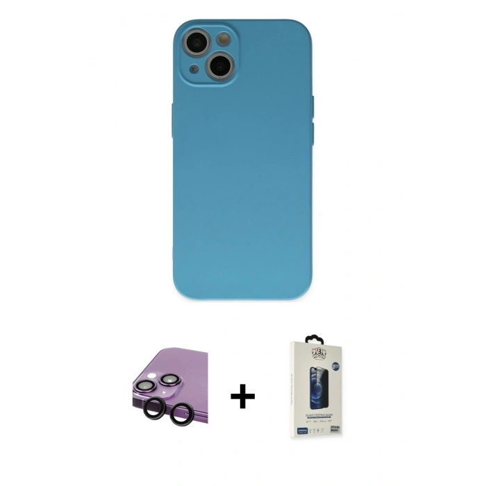 MARSİLYAN™- iPhone 13 Mini Kılıf Ahenk Serisi - Siyah Bilvis Hayalet Cam Ekran Koruyucu + Raze Metal Kamera Lens - SH