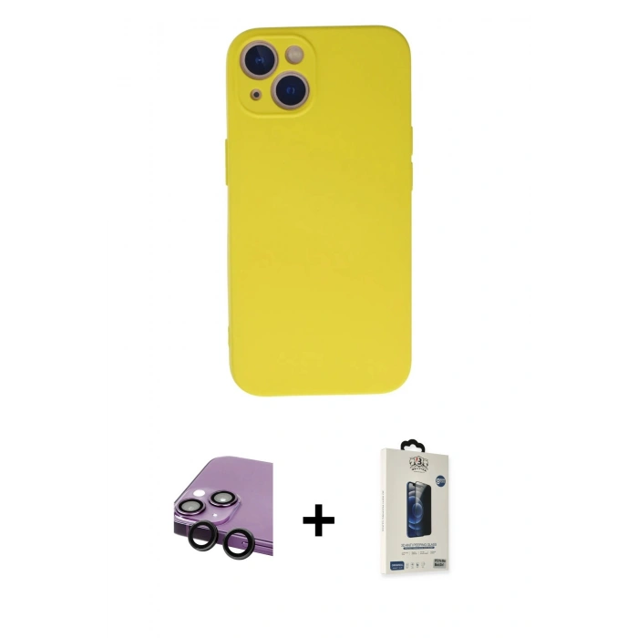 MARSİLYAN™- iPhone 13 Mini Kılıf Ahenk Serisi - Siyah Bilvis Hayalet Cam Ekran Koruyucu + Raze Metal Kamera Lens - SH