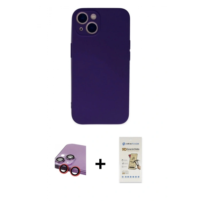 MARSİLYAN™- iPhone 13 Mini Kılıf Ahenk Serisi - Siyah Mat Seramik Nano Ekran Koruyucu + Raze Metal Kamera Lens - KI