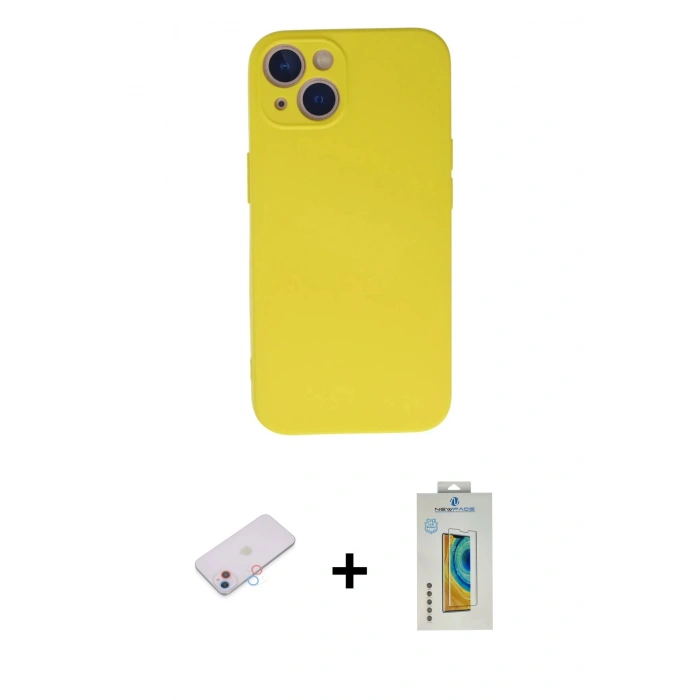 MARSİLYAN™- iPhone 13 Mini Kılıf Ahenk Serisi - Siyah Polymer Nano Ekran Koruyucu + Renkli Kamera Lens Koruma Cam - PE