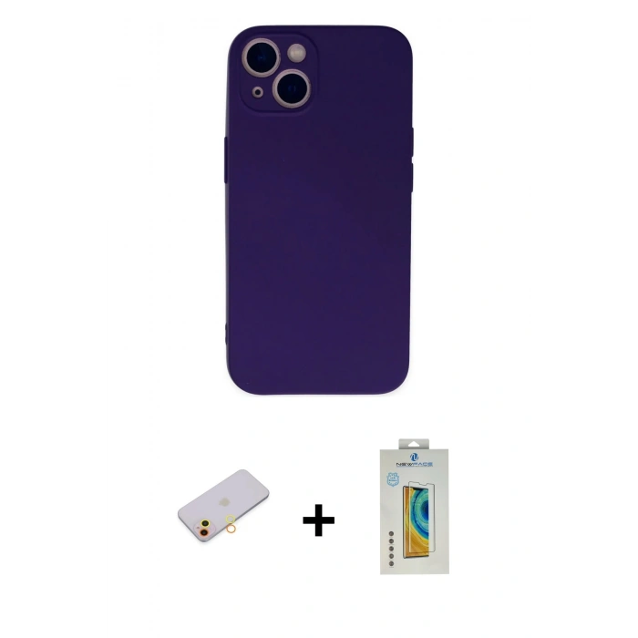 MARSİLYAN™- iPhone 13 Mini Kılıf Ahenk Serisi - Siyah Polymer Nano Ekran Koruyucu + Renkli Kamera Lens Koruma Cam - SI