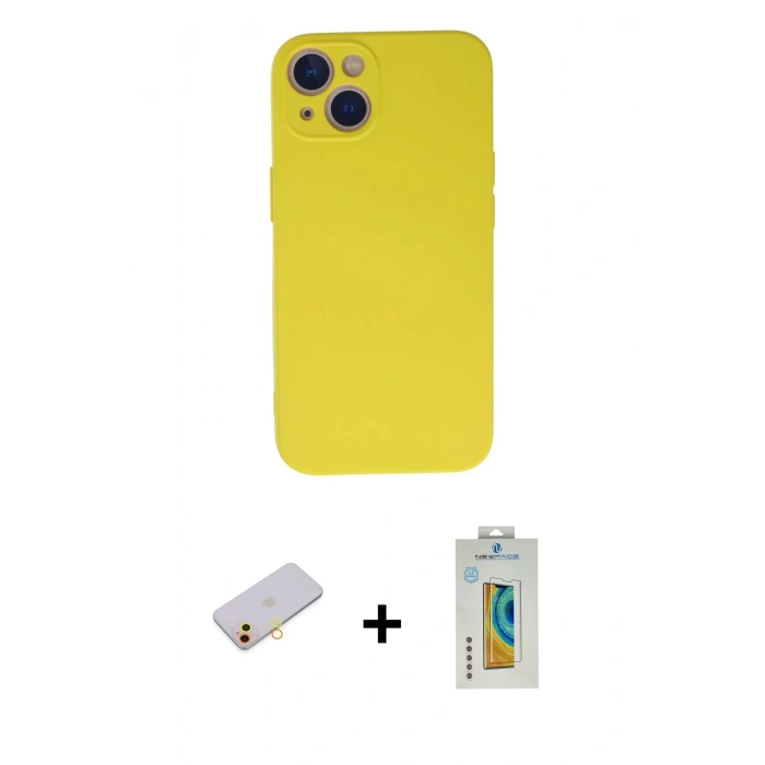 MARSİLYAN™- iPhone 13 Mini Kılıf Ahenk Serisi - Siyah Polymer Nano Ekran Koruyucu + Renkli Kamera Lens Koruma Cam - SI