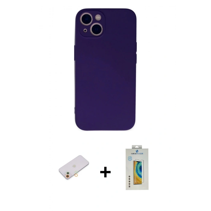 MARSİLYAN™- iPhone 13 Mini Kılıf Ahenk Serisi - Siyah Polymer Nano Ekran Koruyucu + Renkli Kamera Lens Koruma Cam - TU
