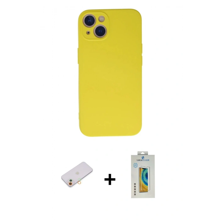 MARSİLYAN™- iPhone 13 Mini Kılıf Ahenk Serisi - Siyah Polymer Nano Ekran Koruyucu + Renkli Kamera Lens Koruma Cam - TU