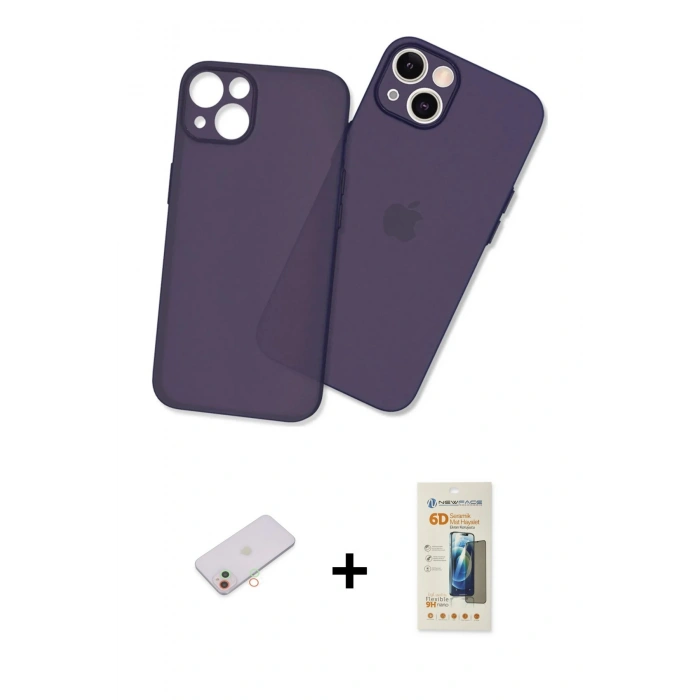 MARSİLYAN™- iPhone 13 Mini Kılıf Atlas Minimal Prime - Siyah 6D Mat Seramik Hayalet Nano Ekran Koruyucu + Renkli Kamera Lens Koruma Cam - YL