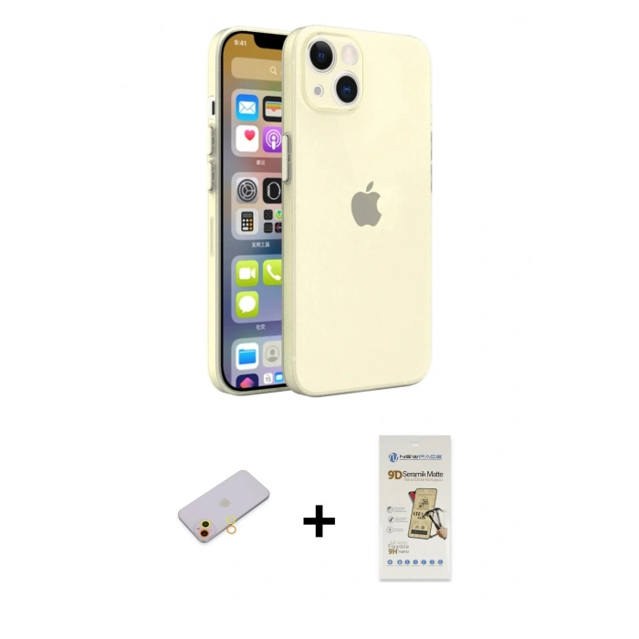 MARSİLYAN™- iPhone 13 Mini Kılıf Atlas Minimal Prime - Siyah Mat Seramik Nano Ekran Koruyucu + Renkli Kamera Lens Koruma Cam - SI