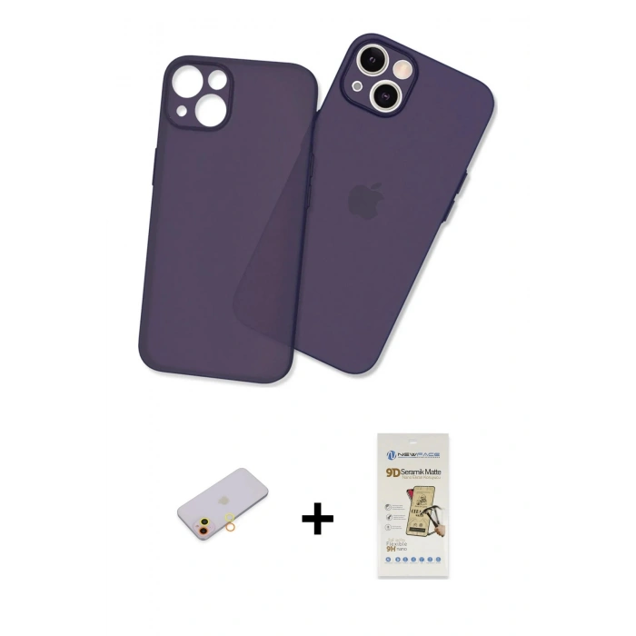 MARSİLYAN™- iPhone 13 Mini Kılıf Atlas Minimal Prime - Siyah Mat Seramik Nano Ekran Koruyucu + Renkli Kamera Lens Koruma Cam - SI