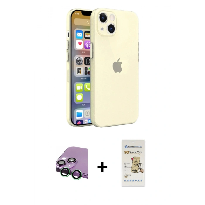 MARSİLYAN™- iPhone 13 Mini Kılıf Atlas Minimal Prime - Siyah Mat Seramik Nano Ekran Koruyucu + Raze Metal Kamera Lens - YL