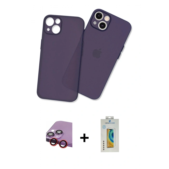 MARSİLYAN™- iPhone 13 Mini Kılıf Atlas Minimal Prime - Siyah Polymer Nano Ekran Koruyucu + Raze Metal Kamera Lens - KI