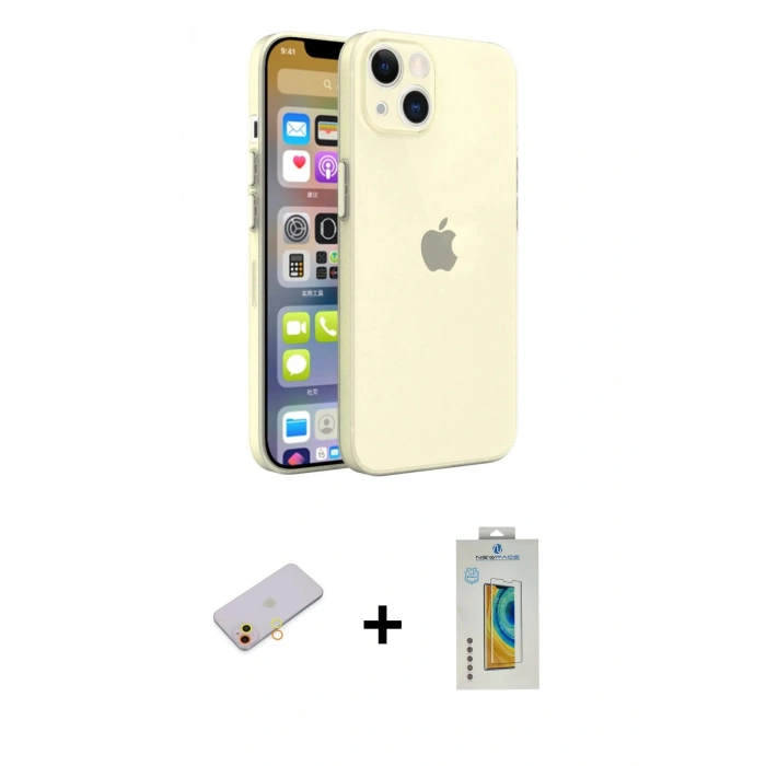 MARSİLYAN™- iPhone 13 Mini Kılıf Atlas Minimal Prime - Siyah Polymer Nano Ekran Koruyucu + Renkli Kamera Lens Koruma Cam - SI