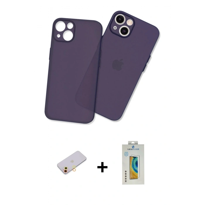 MARSİLYAN™- iPhone 13 Mini Kılıf Atlas Minimal Prime - Siyah Polymer Nano Ekran Koruyucu + Renkli Kamera Lens Koruma Cam - SI