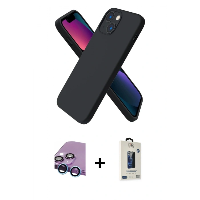 MARSİLYAN™- iPhone 13 Mini Kılıf Kozmos Yansıma Özel Seri - Siyah Bilvis Hayalet Cam Ekran Koruyucu + Raze Metal Kamera Lens - MI