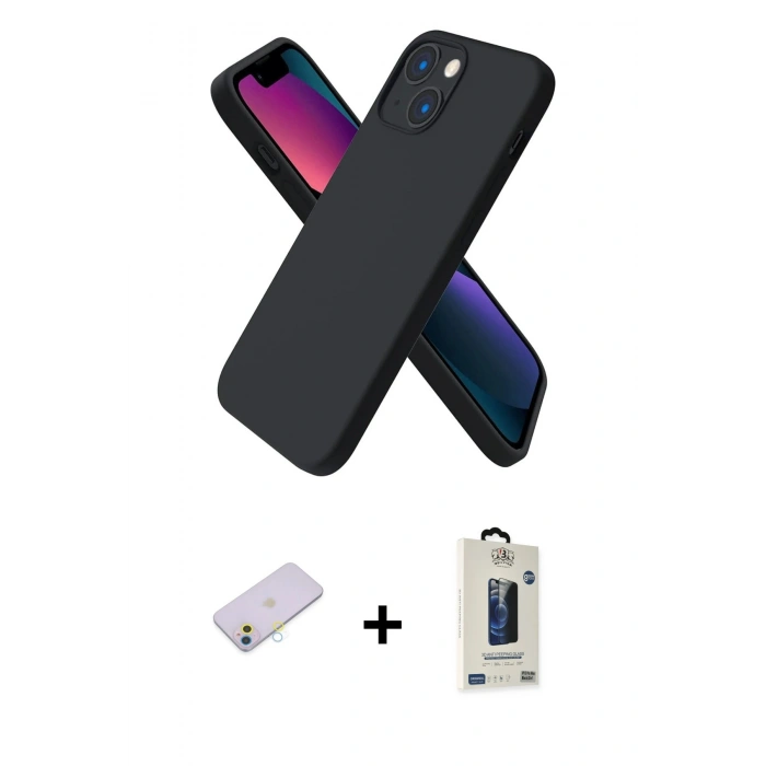 MARSİLYAN™- iPhone 13 Mini Kılıf Kozmos Yansıma Özel Seri - Siyah Bilvis Hayalet Cam Ekran Koruyucu + Renkli Kamera Lens Koruma Cam - SI