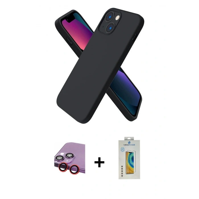 MARSİLYAN™- iPhone 13 Mini Kılıf Kozmos Yansıma Özel Seri - Siyah Polymer Nano Ekran Koruyucu + Raze Metal Kamera Lens - KI