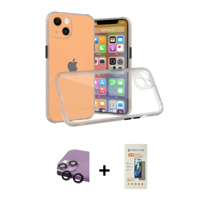 MARSİLYAN™- iPhone 13 Mini Kılıf Nova Asil Özel Seri - Siyah 6D Mat Seramik Hayalet Nano Ekran Koruyucu + Raze Metal Kamera Lens - SH