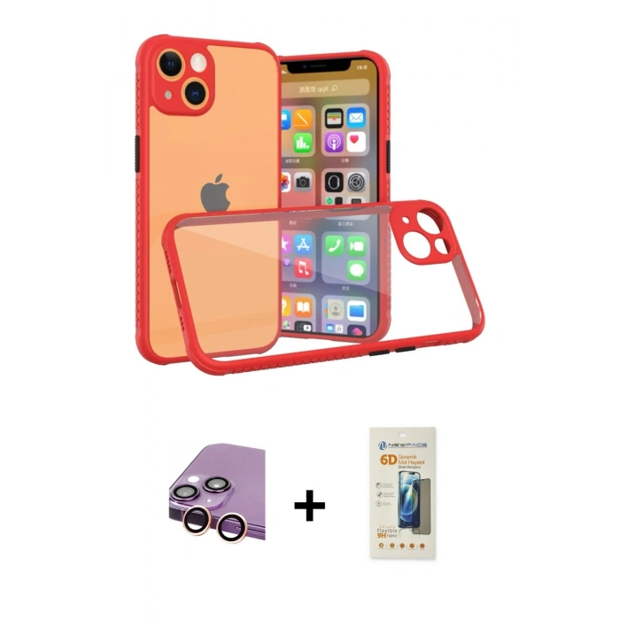 MARSİLYAN™- iPhone 13 Mini Kılıf Nova Asil Özel Seri - Siyah 6D Mat Seramik Hayalet Nano Ekran Koruyucu + Raze Metal Kamera Lens - PE