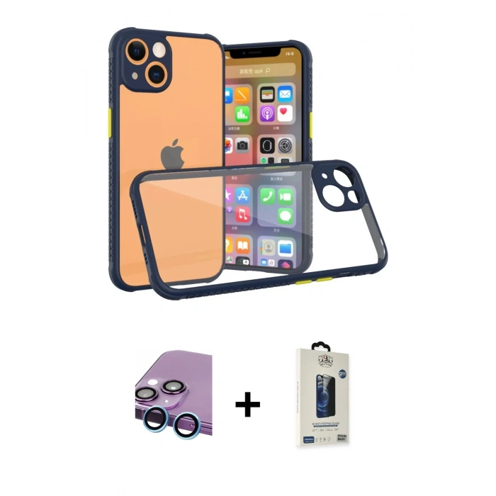 MARSİLYAN™- iPhone 13 Mini Kılıf Nova Asil Özel Seri - Siyah Bilvis Hayalet Cam Ekran Koruyucu + Raze Metal Kamera Lens - MI