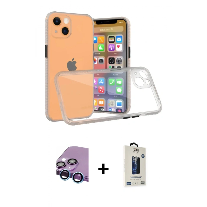 MARSİLYAN™- iPhone 13 Mini Kılıf Nova Asil Özel Seri - Siyah Bilvis Hayalet Cam Ekran Koruyucu + Raze Metal Kamera Lens - MI