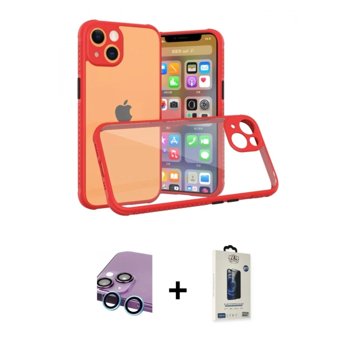 MARSİLYAN™- iPhone 13 Mini Kılıf Nova Asil Özel Seri - Siyah Bilvis Hayalet Cam Ekran Koruyucu + Raze Metal Kamera Lens - MI