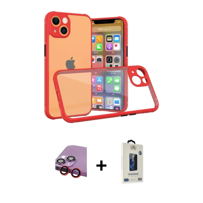 MARSİLYAN™- iPhone 13 Mini Kılıf Nova Asil Özel Seri - Siyah Bilvis Hayalet Cam Ekran Koruyucu + Raze Metal Kamera Lens - KI