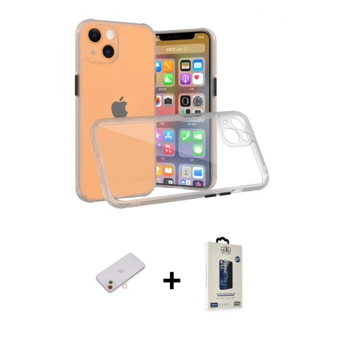 MARSİLYAN™- iPhone 13 Mini Kılıf Nova Asil Özel Seri - Siyah Bilvis Hayalet Cam Ekran Koruyucu + Renkli Kamera Lens Koruma Cam - YL