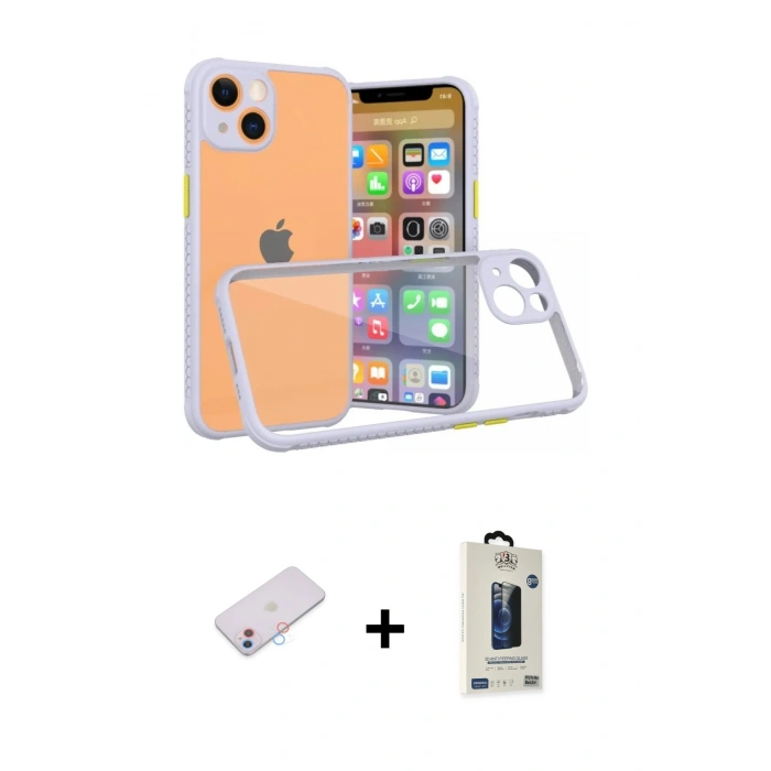 MARSİLYAN™- iPhone 13 Mini Kılıf Nova Asil Özel Seri - Siyah Bilvis Hayalet Cam Ekran Koruyucu + Renkli Kamera Lens Koruma Cam - PE