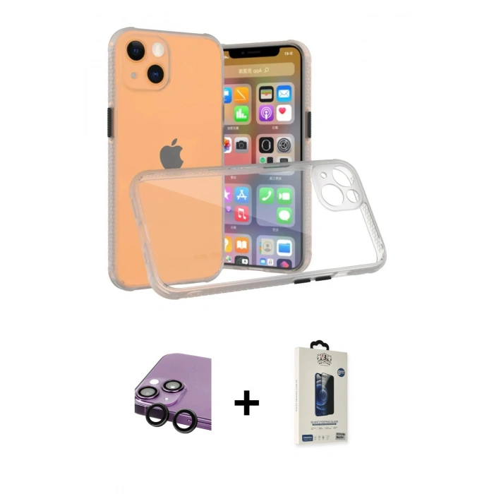 MARSİLYAN™- iPhone 13 Mini Kılıf Nova Asil Özel Seri - Siyah Bilvis Hayalet Cam Ekran Koruyucu + Raze Metal Kamera Lens - SH