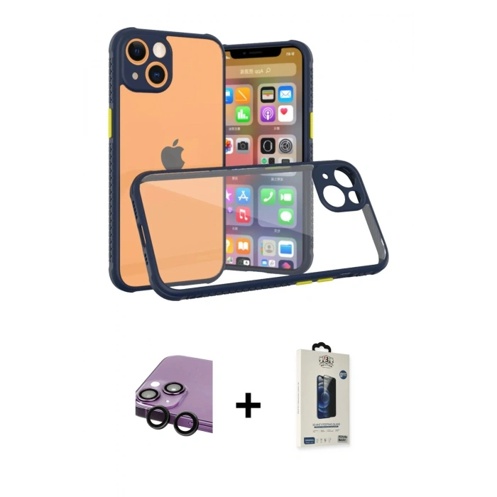 MARSİLYAN™- iPhone 13 Mini Kılıf Nova Asil Özel Seri - Siyah Bilvis Hayalet Cam Ekran Koruyucu + Raze Metal Kamera Lens - SH