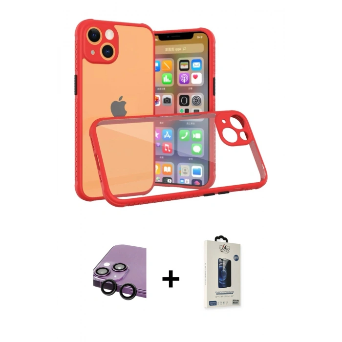 MARSİLYAN™- iPhone 13 Mini Kılıf Nova Asil Özel Seri - Siyah Bilvis Hayalet Cam Ekran Koruyucu + Raze Metal Kamera Lens - SH