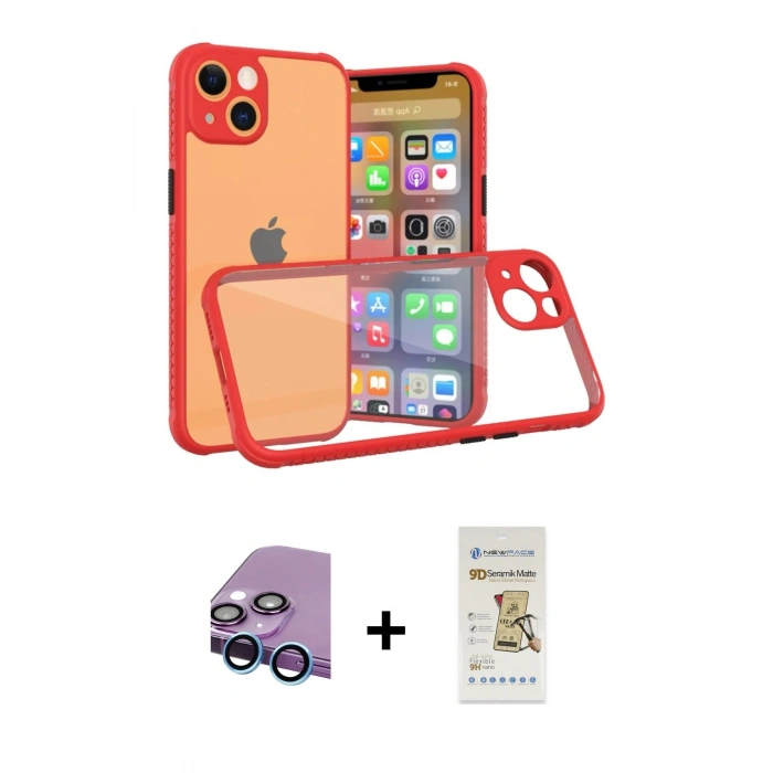 MARSİLYAN™- iPhone 13 Mini Kılıf Nova Asil Özel Seri - Siyah Mat Seramik Nano Ekran Koruyucu + Raze Metal Kamera Lens - MI