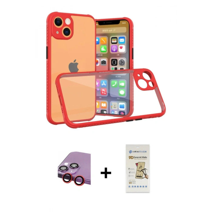 MARSİLYAN™- iPhone 13 Mini Kılıf Nova Asil Özel Seri - Siyah Mat Seramik Nano Ekran Koruyucu + Raze Metal Kamera Lens - KI