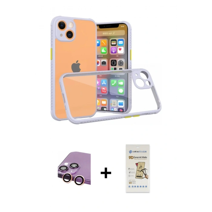 MARSİLYAN™- iPhone 13 Mini Kılıf Nova Asil Özel Seri - Siyah Mat Seramik Nano Ekran Koruyucu + Raze Metal Kamera Lens - PE