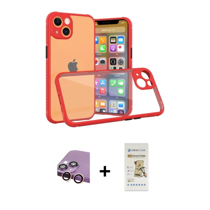 MARSİLYAN™- iPhone 13 Mini Kılıf Nova Asil Özel Seri - Siyah Mat Seramik Nano Ekran Koruyucu + Raze Metal Kamera Lens - PE
