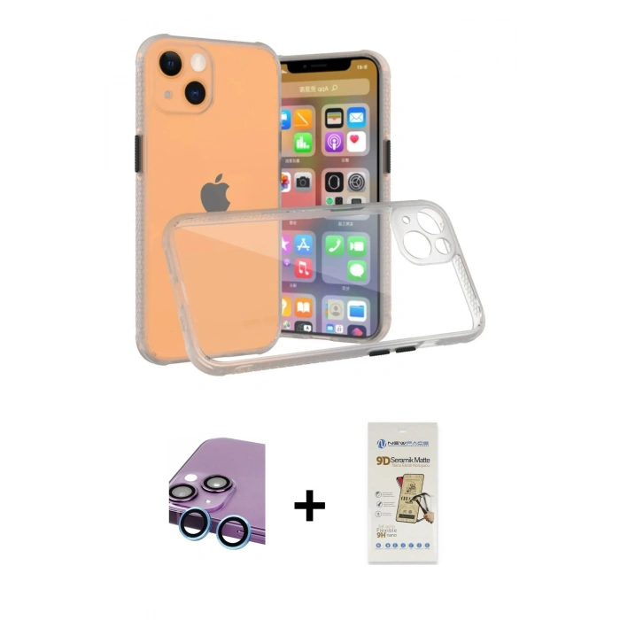 MARSİLYAN™- iPhone 13 Mini Kılıf Nova Asil Özel Seri - Siyah Mat Seramik Nano Ekran Koruyucu + Raze Metal Kamera Lens - MI