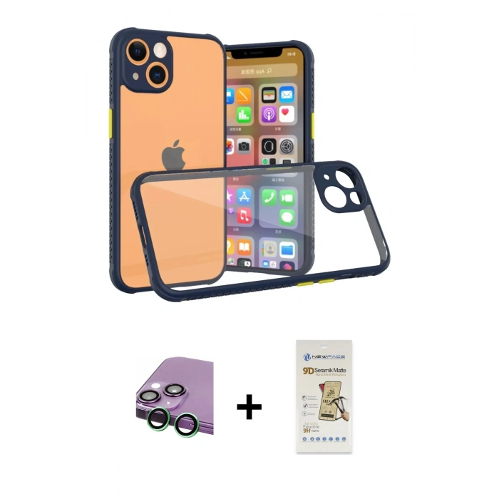 MARSİLYAN™- iPhone 13 Mini Kılıf Nova Asil Özel Seri - Siyah Mat Seramik Nano Ekran Koruyucu + Raze Metal Kamera Lens - YL