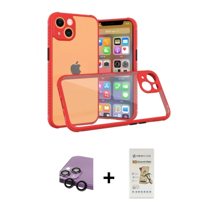 MARSİLYAN™- iPhone 13 Mini Kılıf Nova Asil Özel Seri - Siyah Mat Seramik Nano Ekran Koruyucu + Siyah Raze Metal Kamera Lens