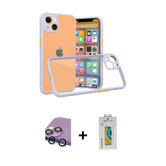 MARSİLYAN™- iPhone 13 Mini Kılıf Nova Asil Özel Seri - Siyah Polymer Nano Ekran Koruyucu + Raze Metal Kamera Lens - MI