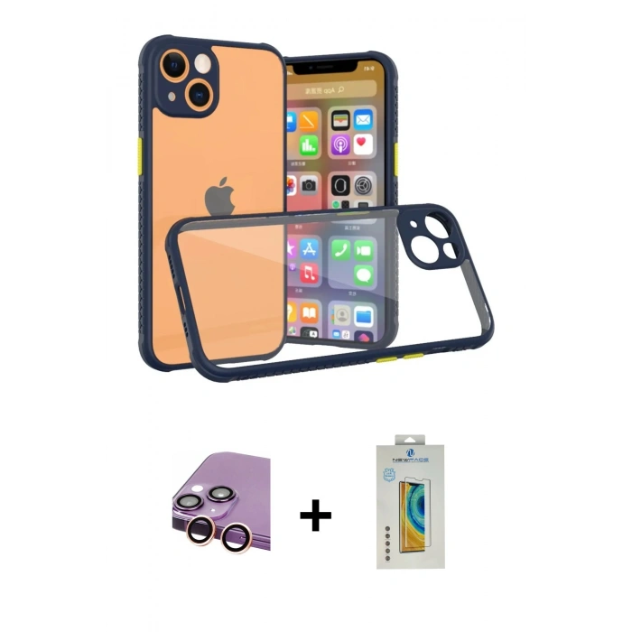 MARSİLYAN™- iPhone 13 Mini Kılıf Nova Asil Özel Seri - Siyah Polymer Nano Ekran Koruyucu + Raze Metal Kamera Lens - PE