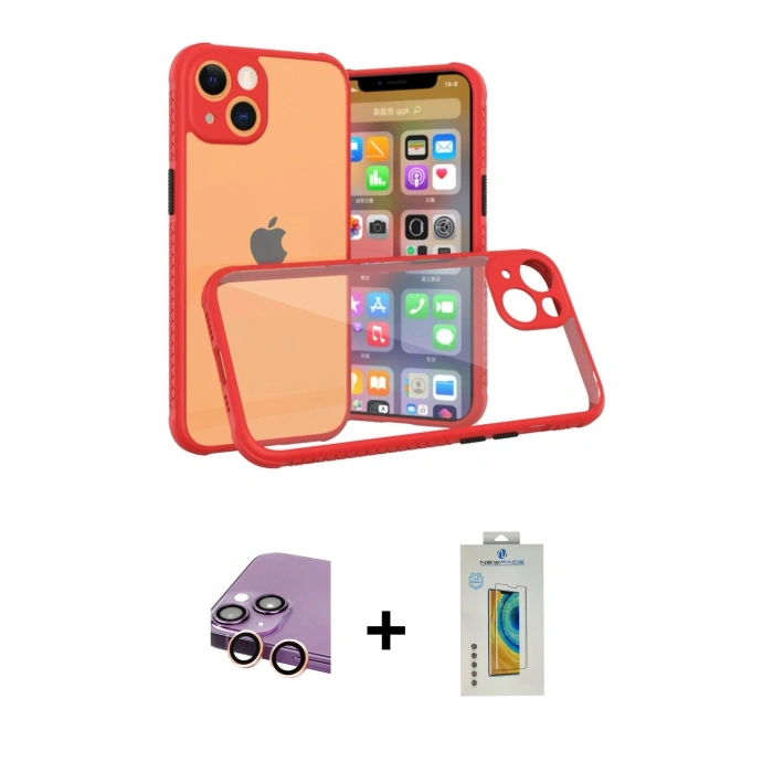 MARSİLYAN™- iPhone 13 Mini Kılıf Nova Asil Özel Seri - Siyah Polymer Nano Ekran Koruyucu + Raze Metal Kamera Lens - PE