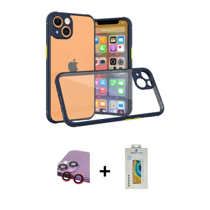 MARSİLYAN™- iPhone 13 Mini Kılıf Nova Asil Özel Seri - Siyah Polymer Nano Ekran Koruyucu + Raze Metal Kamera Lens - KI