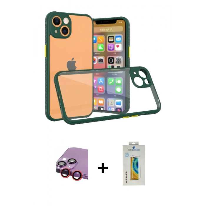 MARSİLYAN™- iPhone 13 Mini Kılıf Nova Asil Özel Seri - Siyah Polymer Nano Ekran Koruyucu + Raze Metal Kamera Lens - KI