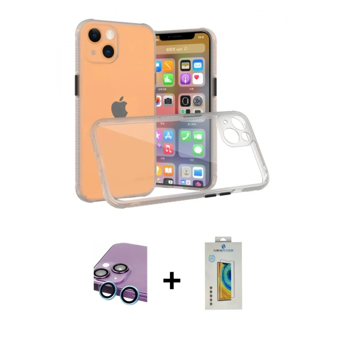 MARSİLYAN™- iPhone 13 Mini Kılıf Nova Asil Özel Seri - Siyah Polymer Nano Ekran Koruyucu + Raze Metal Kamera Lens - MI